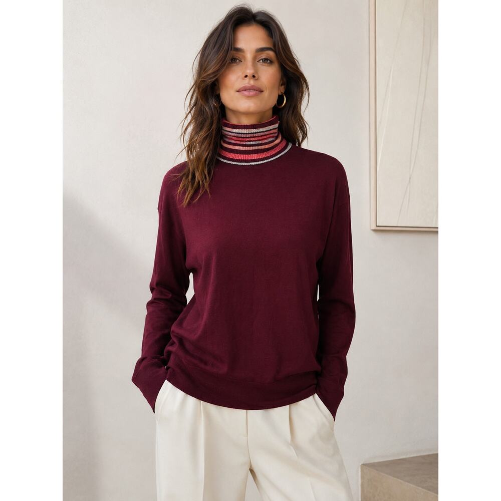 Victoria Victoria Beckham Striped Turtleneck Sweater Burgundy Estimate Medium